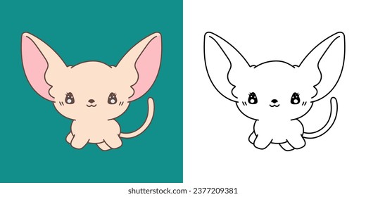 Cute Isolated Sphynx Cat Clipart Illustration and Black and White. Funny Isolated Baby Cat. Isolated Vector Illustration of a Kawaii Baby Animal for Prints for Clothes, Stickers, Baby Shower. 