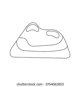Cute isolated stone. Black and white element for coloring pages. White background. Flat style illustration.