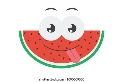 Cute isolated vector doodle hand drawn color illustration of watermelon slice, cartoon character