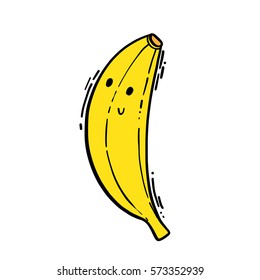 Cute isolated vector doodle hand drawn color illustration of banana. 