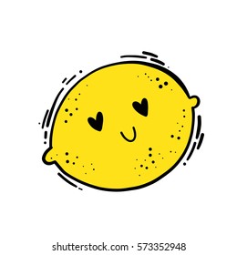 Cute isolated vector doodle hand drawn color illustration of lemon. 