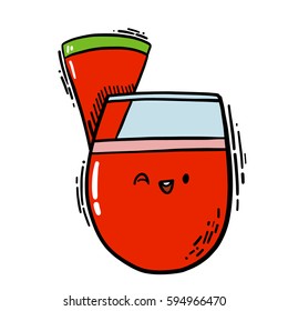 Cute isolated vector illustration of colorful fancy drink character with watermelon.