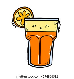 Cute isolated vector illustration of colorful fancy drink character. Glass of fresh orange juice.