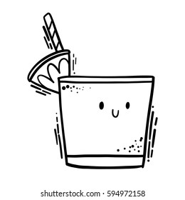 Cute isolated vector illustration of colorful fancy drink character with lemon slice and straw. Can be used for coloring.