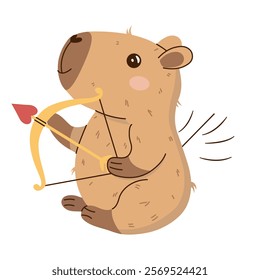 Cute isolated vector illustration of cupid's capybara with bow and arrow on transparent background. Perfect for Valentine's Day cards, stickers, posters and social media. Charming and playful design.