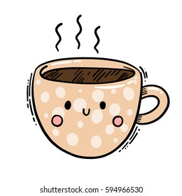 Cute isolated vector illustration of mug of hot tea or coffee.