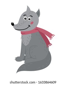 Cute isolated wolf on a white background. Childish design for birthday invitation, poster, clothing, nursery wall art and card.
