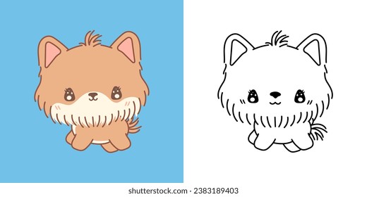 Cute Isolated Yorkshire Terrier Dog Illustration and For Coloring Page. Cartoon Clip Art Puppy. Cartoon Vector Illustration of Kawaii Animal for Stickers, Prints for Clothes, Baby Shower. 