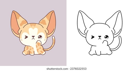 Cute IsolatedAbyssinian Cat Illustration and For Coloring Page. Cartoon Clip Art Baby Cat. Isolated Vector Illustration of a Kawaii Baby Pet for Stickers, Baby Shower, Coloring Pages. 