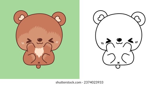 Cute IsolatedBear Illustration and For Coloring Page. Cartoon Clip Art Forest Animal. Cartoon Vector Illustration of Kawaii Animal for Stickers, Prints for Clothes, Baby Shower. 