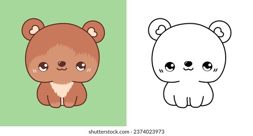 Cute IsolatedBear Illustration and For Coloring Page. Cartoon Clip Art Forest Animal. Isolated Vector Illustration of a Kawaii Animal for Stickers, Baby Shower, Coloring Pages. 