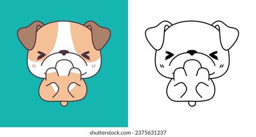 Cute IsolatedBulldog Dog Illustration and For Coloring Page. Cartoon Clip Art Dog. Cartoon Vector Illustration of Kawaii Pet for Stickers, Prints for Clothes, Baby Shower. 