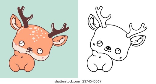 Cute IsolatedDeer Clipart Illustration and Black and White. Funny Isolated Forest Animal. Isolated Vector Illustration of a Kawaii Animal for Prints for Clothes, Stickers, Baby Shower. 