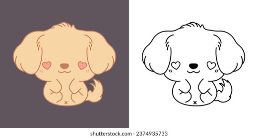 Cute IsolatedGolden Retriever Dog Clipart Illustration and Black and White. Funny Isolated Puppy. Isolated Vector Illustration of a Kawaii Animal for Prints for Clothes, Stickers, Baby Shower. 