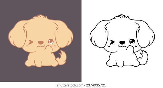 Cute IsolatedGolden Retriever Dog Illustration and For Coloring Page. Cartoon Clip Art Dog. Isolated Vector Illustration of a Kawaii Animal for Stickers, Baby Shower, Coloring Pages. 