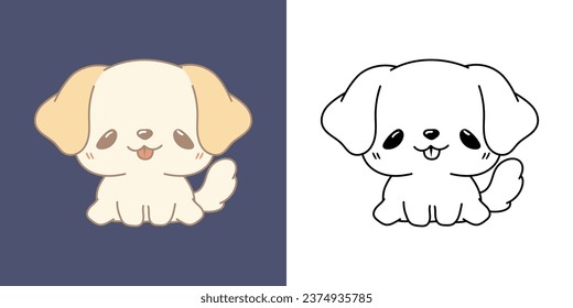 Cute IsolatedLabrador Retriever Illustration and For Coloring Page. Cartoon Clip Art Dog. Isolated Vector Illustration of a Kawaii Animal for Stickers, Baby Shower, Coloring Pages. 