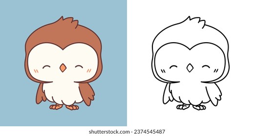 Cute IsolatedOwl Clipart Illustration and Black and White. Funny Isolated Bird. Isolated Vector Illustration of a Kawaii Animal for Prints for Clothes, Stickers, Baby Shower. 