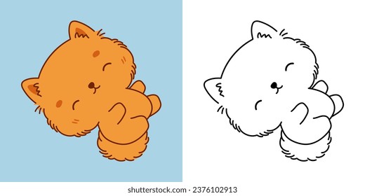 Cute IsolatedPomeranian Puppy Illustration and For Coloring Page. Cartoon Clip Art Dog. Cartoon Vector Illustration of Kawaii Puppy Spitzfor Stickers, Prints for Clothes, Baby Shower. 