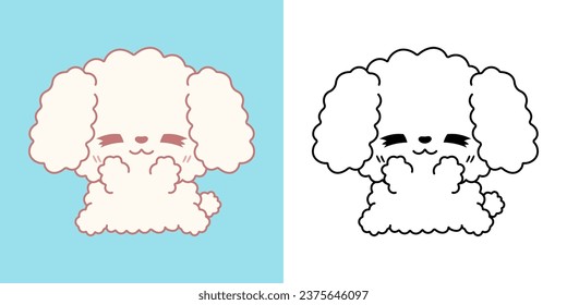 Cute IsolatedPoodle Dog Illustration and For Coloring Page. Cartoon Clip Art Dog. Isolated Vector Illustration of a Kawaii Puppy for Stickers, Baby Shower, Coloring Pages. 