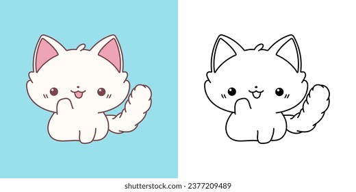 Cute IsolatedRagdoll Cat Illustration and For Coloring Page. Cartoon Clip Art Kitty. Isolated Vector Illustration of a Kawaii Baby Animal for Stickers, Baby Shower, Coloring Pages. 