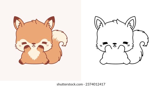 Cute IsolatedSquirrel Illustration and For Coloring Page. Cartoon Clip Art Squirrel. Cute Vector Illustration of a Kawaii Forest Animal for Prints for Clothes, Stickers, Baby Shower, Coloring Pages. 