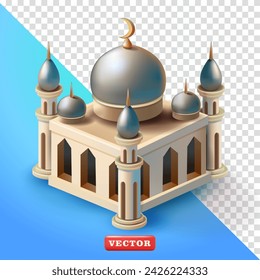 Cute Isometric Mosque, 3d vector. Suitable for Ramadan greetings, events and design elements
