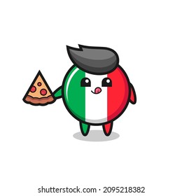 cute italy flag cartoon eating pizza , cute style design for t shirt, sticker, logo element