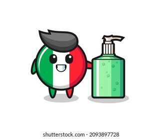 cute italy flag cartoon with hand sanitizer , cute style design for t shirt, sticker, logo element