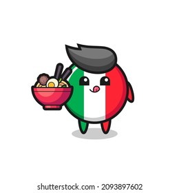 cute italy flag character eating noodles , cute style design for t shirt, sticker, logo element