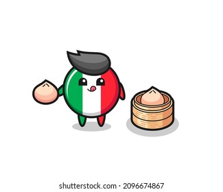 cute italy flag character eating steamed buns , cute style design for t shirt, sticker, logo element
