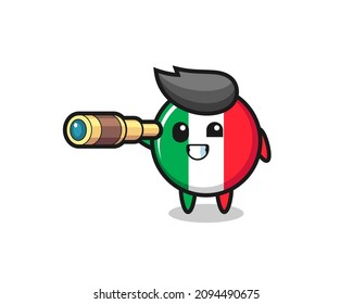 cute italy flag character is holding an old telescope , cute style design for t shirt, sticker, logo element