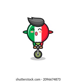 The cute italy flag character is riding a circus bike , cute style design for t shirt, sticker, logo element