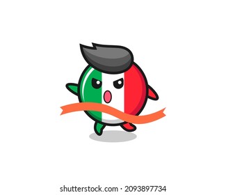 cute italy flag illustration is reaching the finish , cute style design for t shirt, sticker, logo element