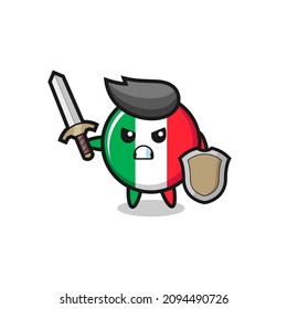 cute italy flag soldier fighting with sword and shield , cute style design for t shirt, sticker, logo element