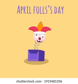 Cute Jack in the box with clown hat. for april fools day. Flat cartoon  