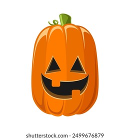 Cute Jack O Lantern, Creepy Spooky Halloween Pumpkin Decor Flat Vector Illustration