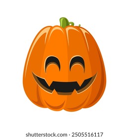 Cute Jack O Lantern, Creepy Spooky Halloween Pumpkin Decor Flat Vector Illustration