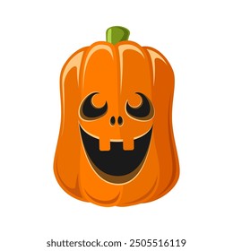 Cute Jack O Lantern, Creepy Spooky Halloween Pumpkin Decor Flat Vector Illustration