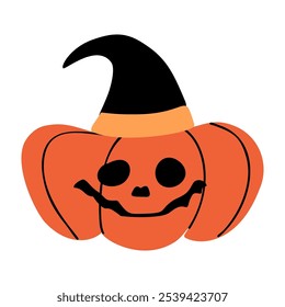 Lindo Jack O Lantern, espeluznante espeluznante Halloween Calabaza Decoración Ilustración vectorial plana