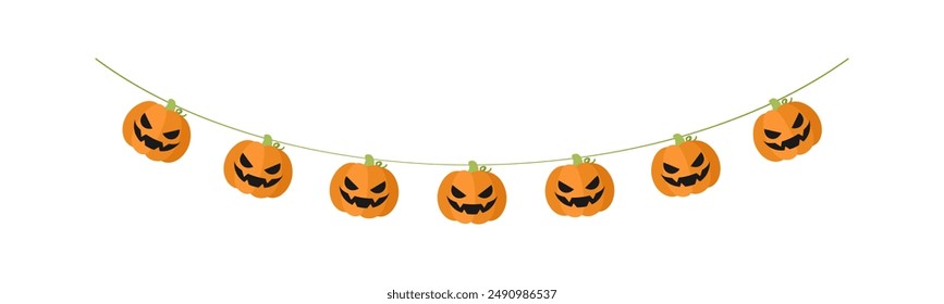 Guirnalda de calabaza de Jack O Lantern para Halloween. Simple Anuncio colgante fiesta elegante decoración elemento de Vector.