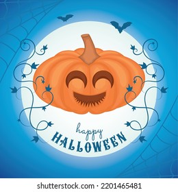 Cute jack o lantern on a spider net Halloween invitation Vector