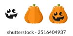 Cute Jack O Lantern with Pumpkin and Funny Silly Facial Expression Set. Spooky Creepy Halloween Graphics Illustrations.