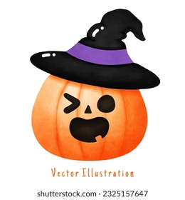 Cute jack o lantern pumpkin, Halloween vector watercolor illustration