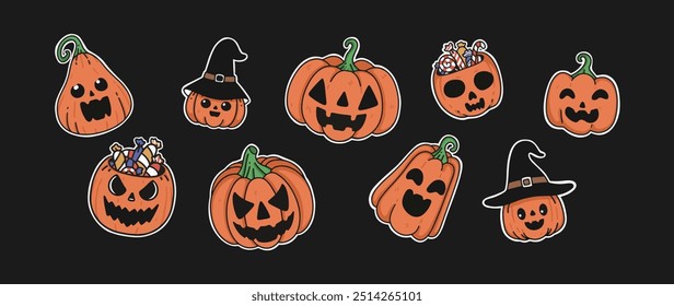 Bonito Jack O Lanterna abóbora Halloween vetor vetor coleção
