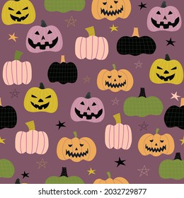 Cute Jack O'lantern Pumpkin And Star Seamless Pattern 