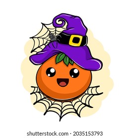 Cute Jack OLantern with spider, happy halloween cartoon vector illustration