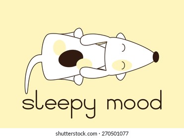 Cute Jack Russel terrier lying with his eyes closed and lettering sleepy mood below it