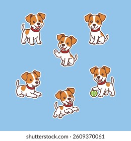 Cute jack russell puppy cartoon collection, vector illustration