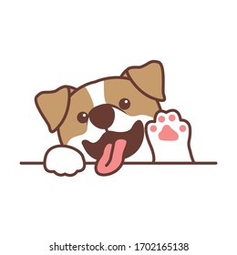 Cute jack russell terrier dog waving paw cartoon, vector illustration