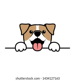 Cute jack russell terrier paws up over wall, Dog face cartoon, vector illustration